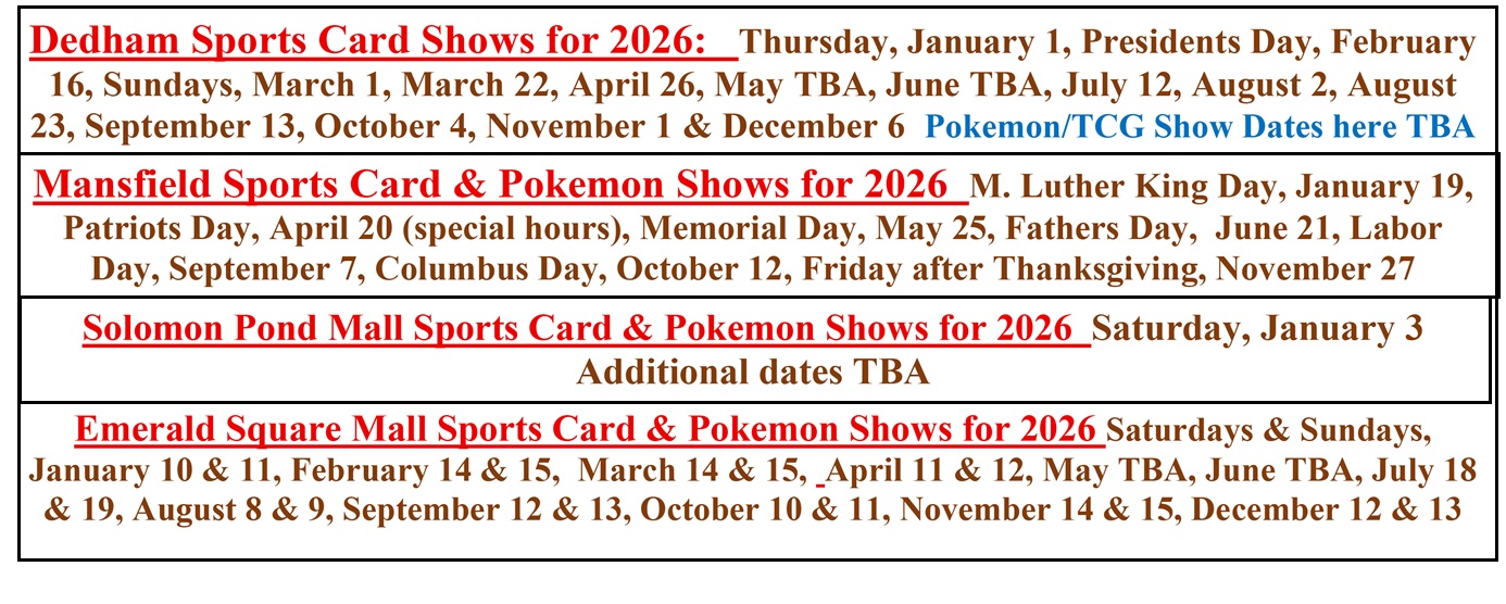 Big Sports Card & Memorabilia Show by Cardboard Promotions - Dedham, MA | TCG  Shows Near Me