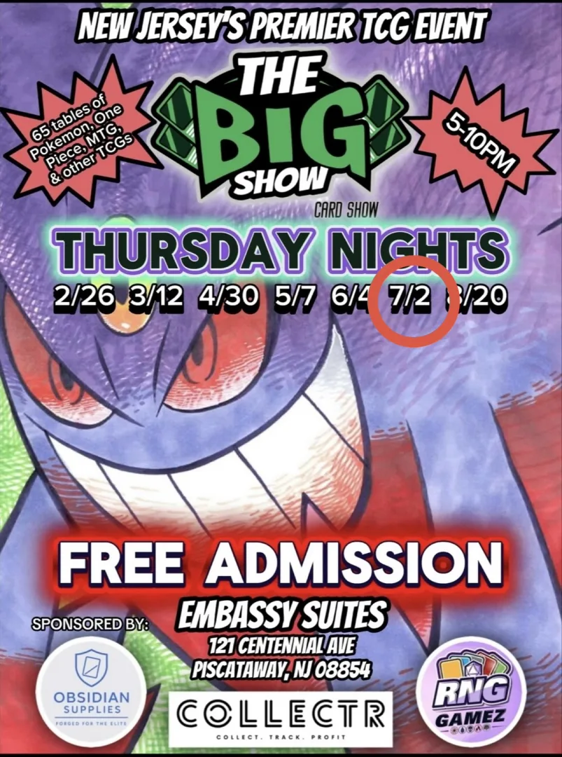The Big Show Card Show-Thursday Night Show by The Big Show Card Show - Piscataway, NJ | TCG Shows Near Me The Big Show Card Show-Thursday Night Show by The Big Show Card Show - Piscataway, NJ | TCG Shows Near Me